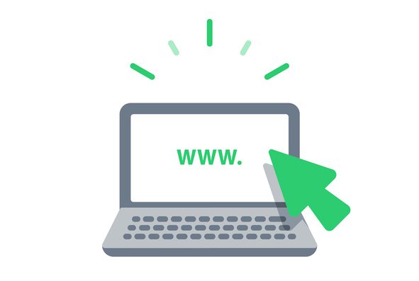 www.と記載されたパソコン画面を緑の矢印でクリック
